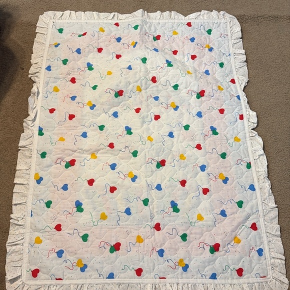 Vintage Baby Children’s Blanket Carousel Horse Handmade crib size heart balloons - Picture 3 of 7